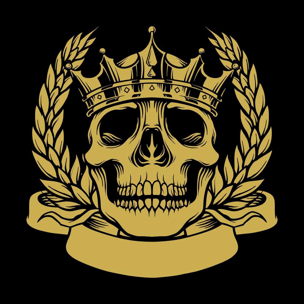 Skull Gold Crown with Ribbon Illustration vector