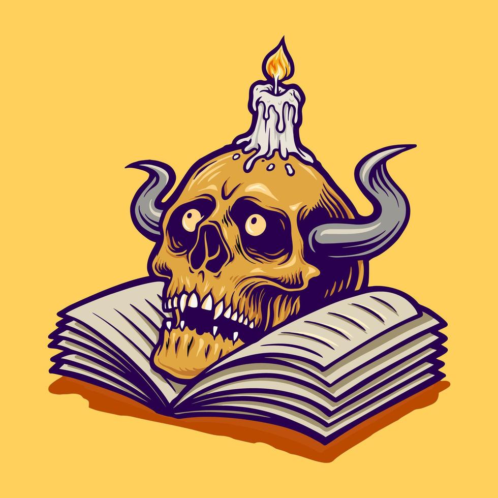 Human Skull and Book with Candle vector