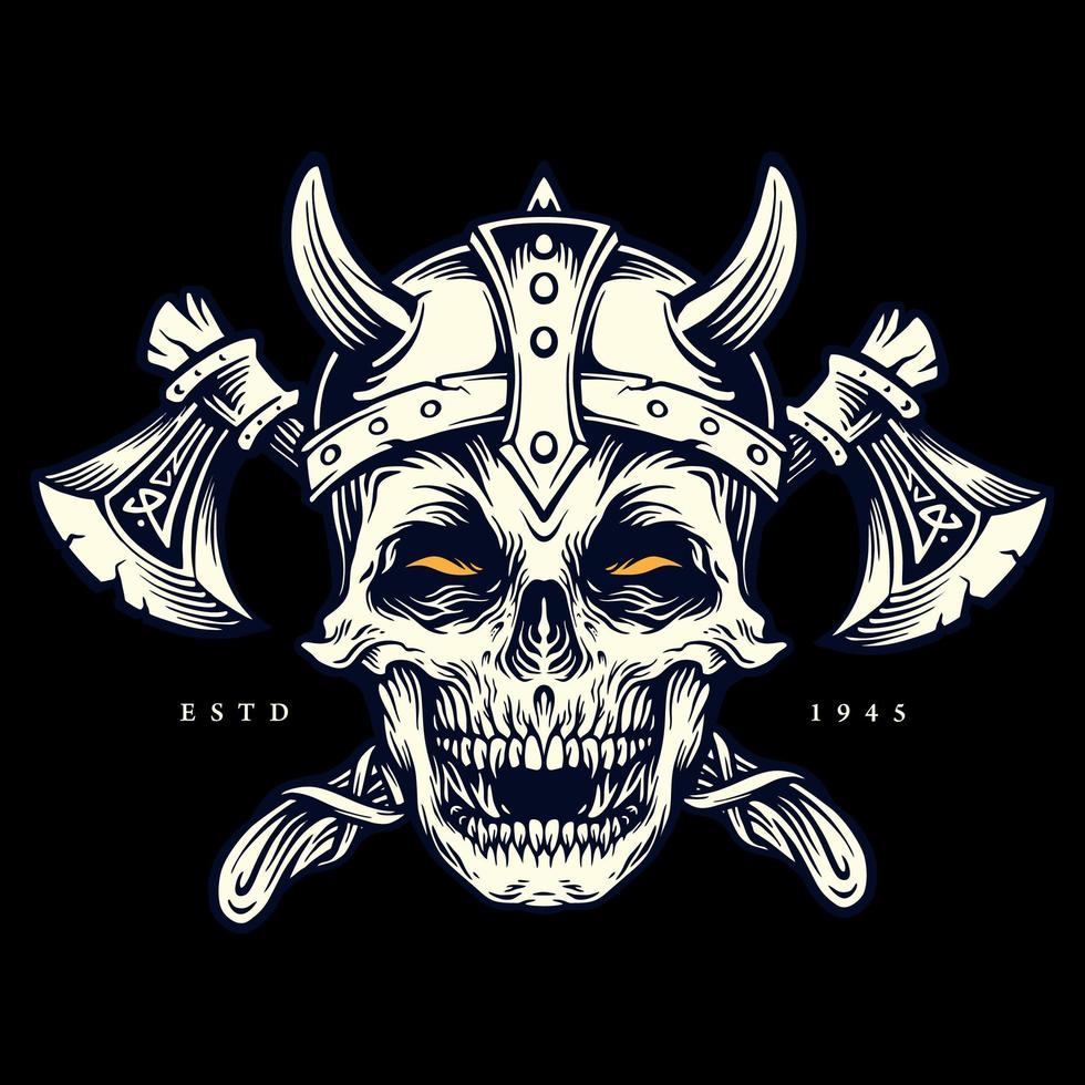 Skull Viking Warrior with Axes Apparel Illustration vector