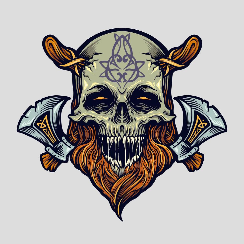 Skull Viking Warrior with Axe Illustration vector