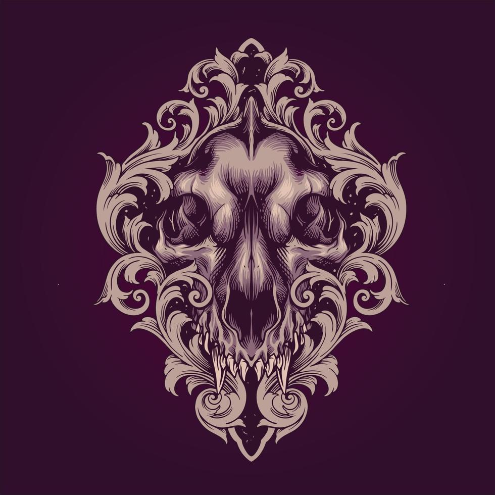 Wolf skull with frame ornaments vector illustration