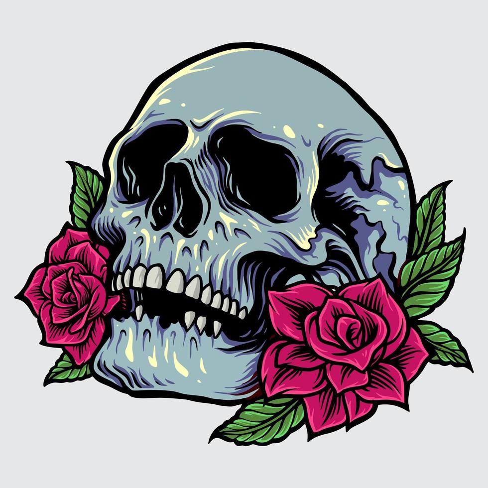 calavera con rosas vector illustration
