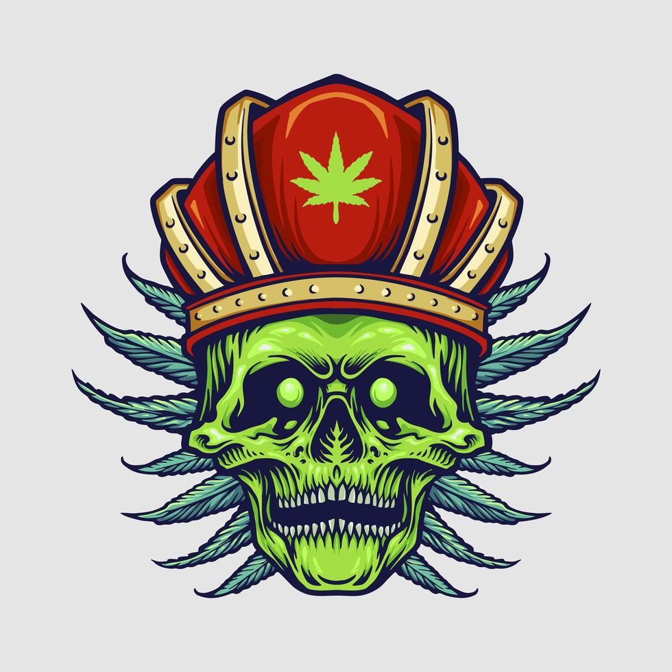 King Skull with Red Crown and Cannabis Leaves vector