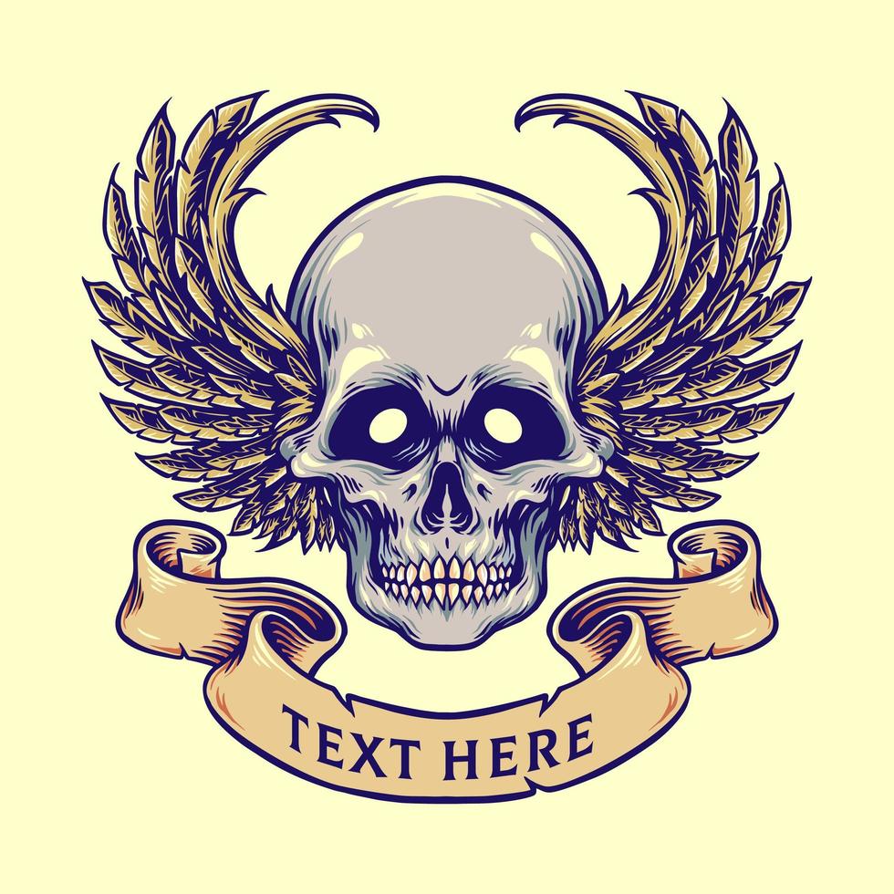 Human Winged Skull and Banner Design vector