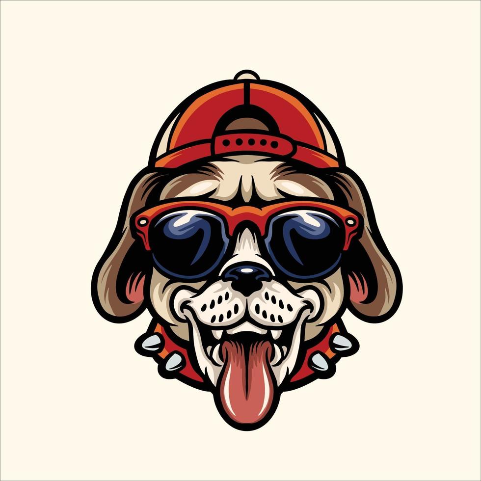 Funky Dog wearing Sunglasses and hat vector