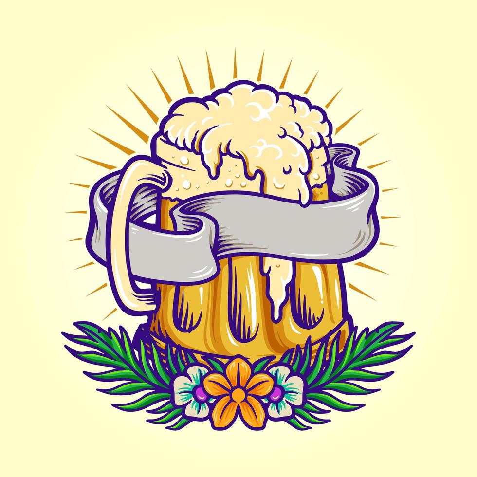 fiesta de la cerveza de verano con flores vector