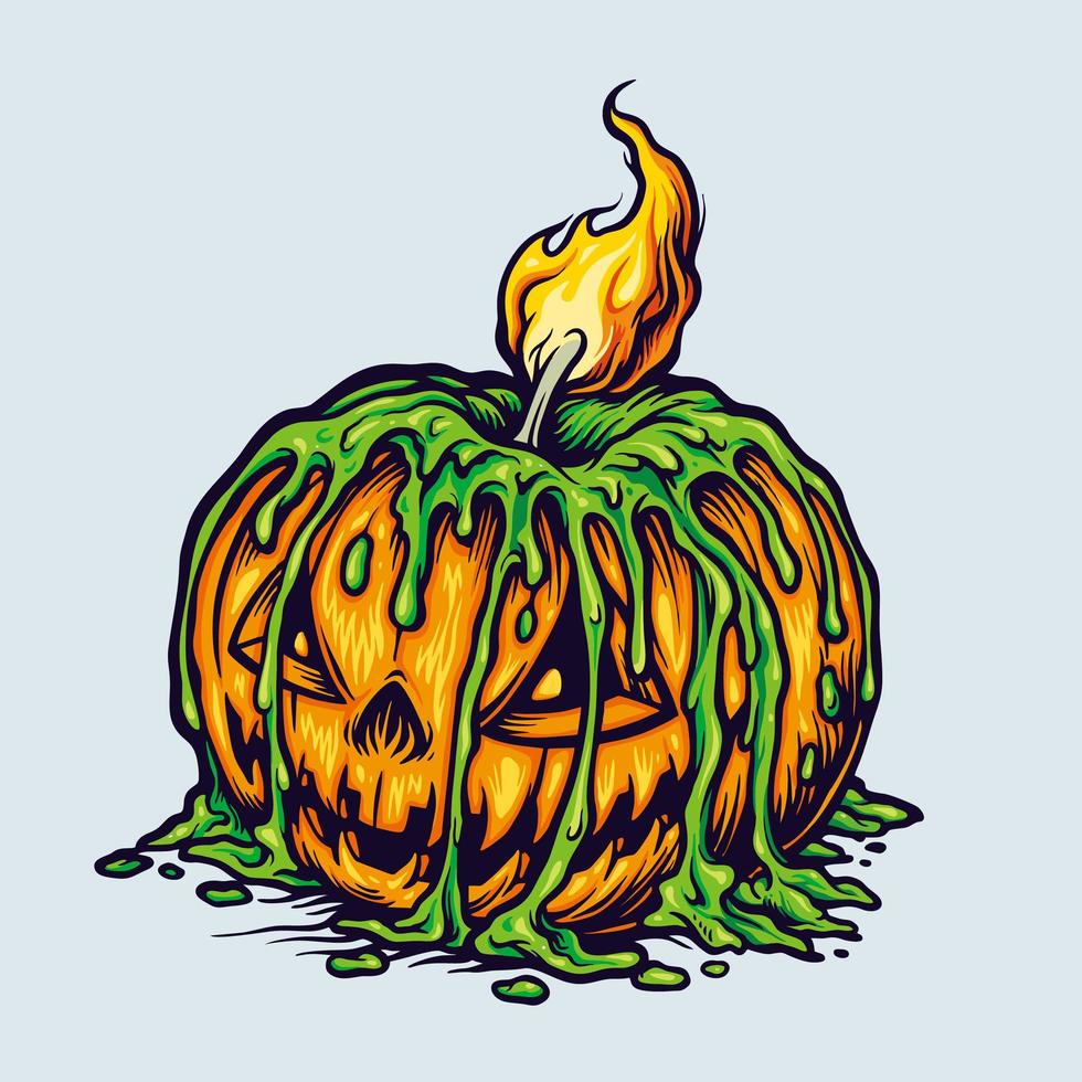 espeluznante calabaza de halloween con ilustración de luz de velas vector