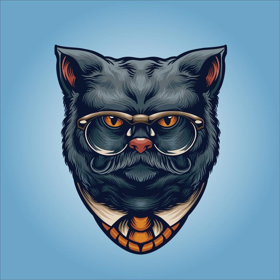 Grey cat gentleman with glasses vector