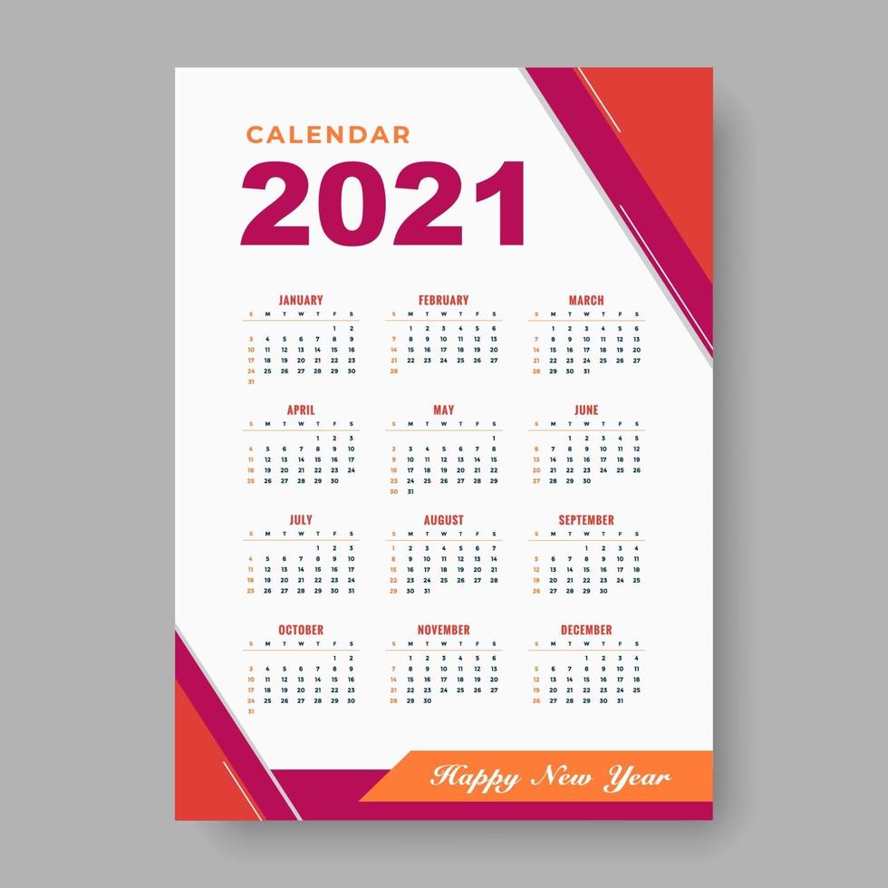 2021 diseño de calendario simple vector