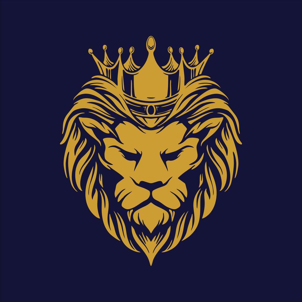 Gold lion head with crown vector