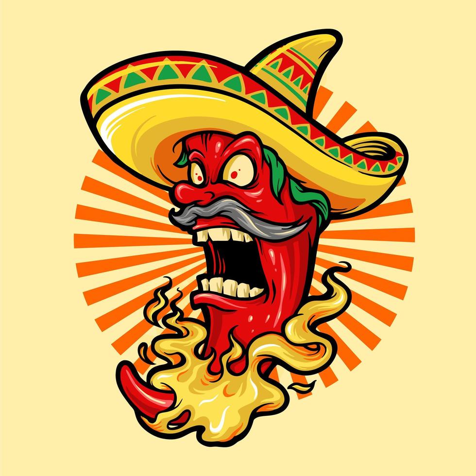 Ají rojo mexicano con mascota sombrero vector