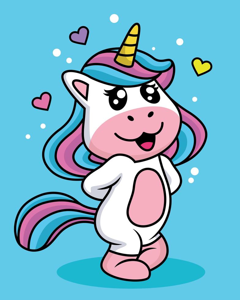 lindo unicornio tímido dibujos animados vector