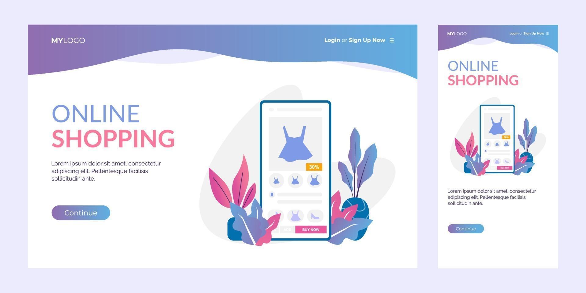 Online shopping landing page template vector