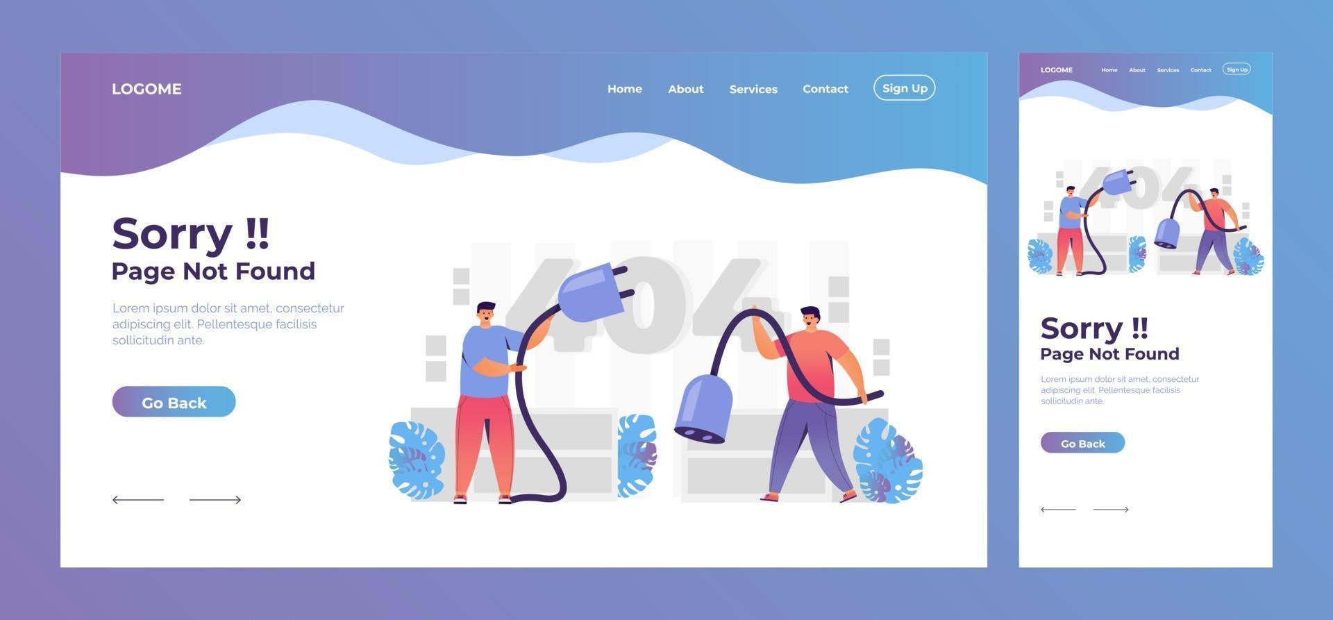 404 page not found landing page concept vector