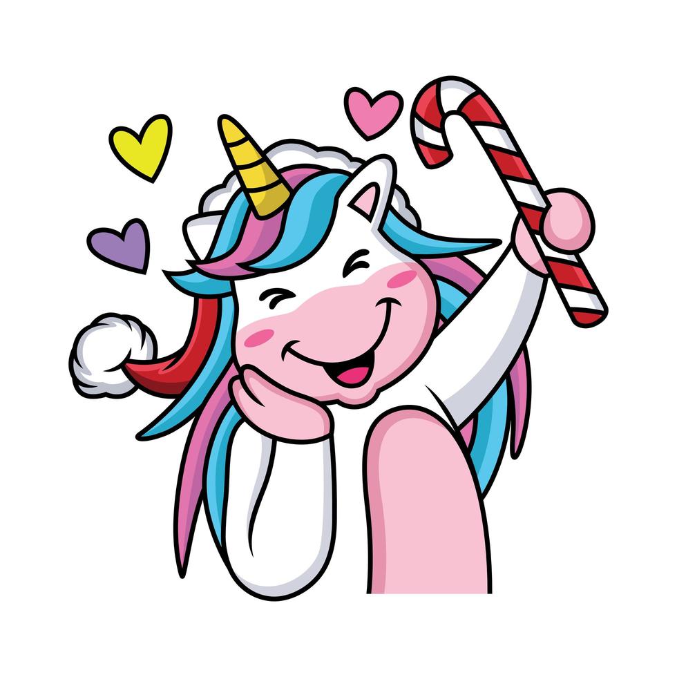 unicornio de dibujos animados está celebrando la navidad con pose linda vector