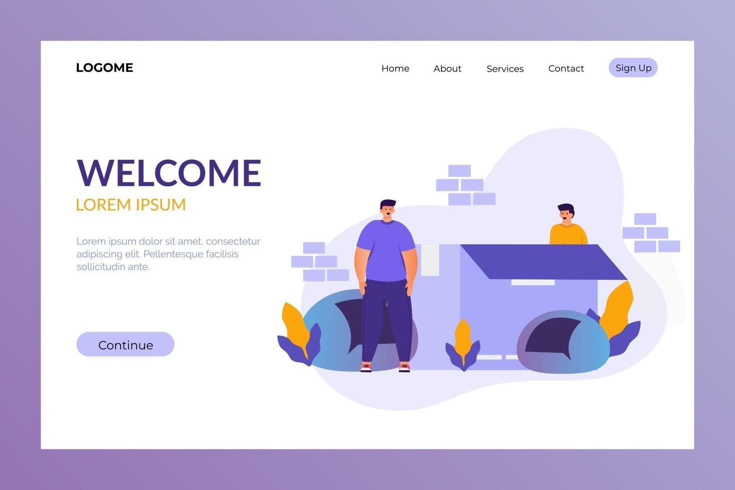 welcome screen landing page template vector