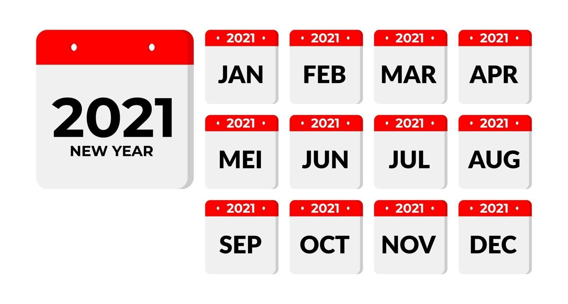 12 months in 2021 calendar vector