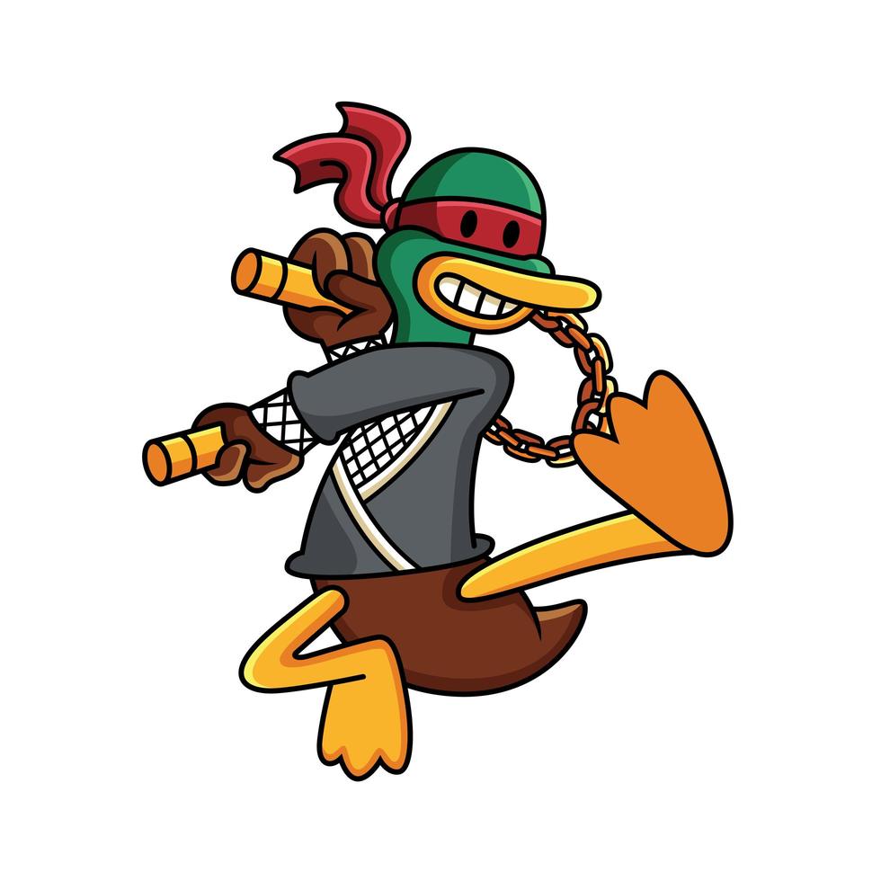 Ilustración de dibujos animados de vector de pato ninja. concepto de icono de deporte animal en fondo blanco.