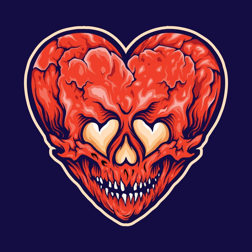 Cracked Heart Love Skull isolated vector