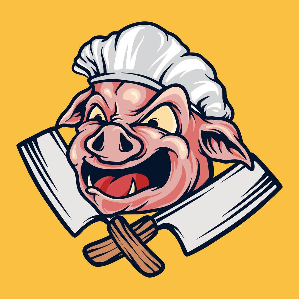 cerdo, chef, barbacoa, barbacoa, mascota, logotipo vector