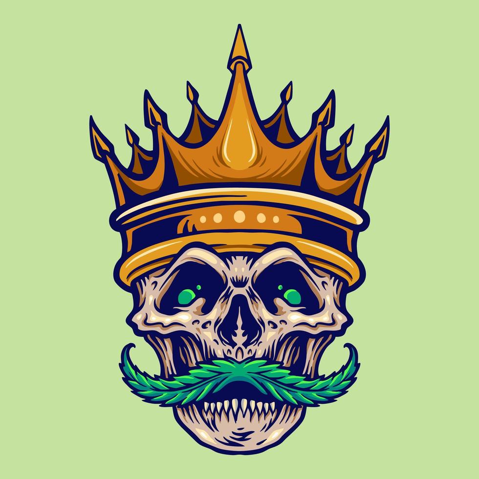Gold Crown Angry Skull with Cannabis Mustache vector