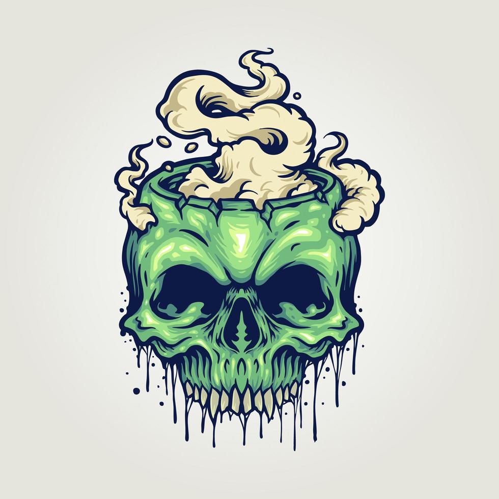 cráneo zombie con humo vector