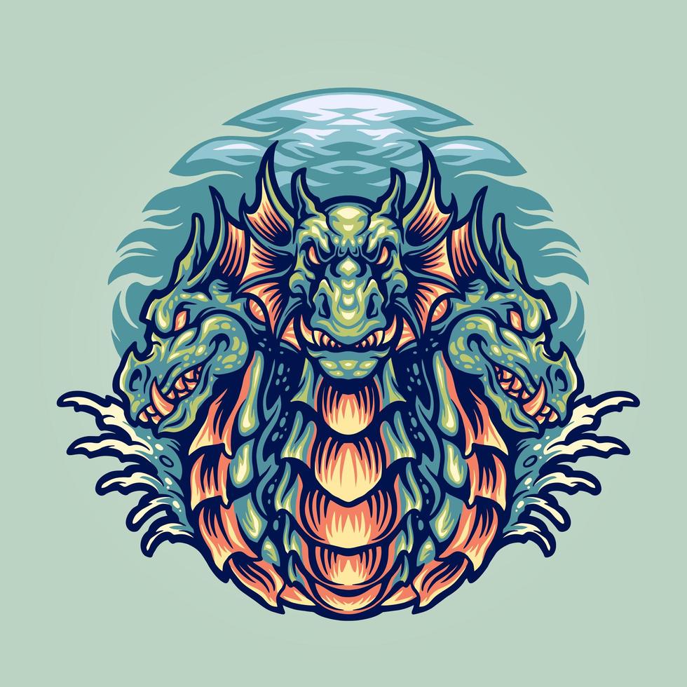 Dragon Hydra Character Mascot Illustration vector