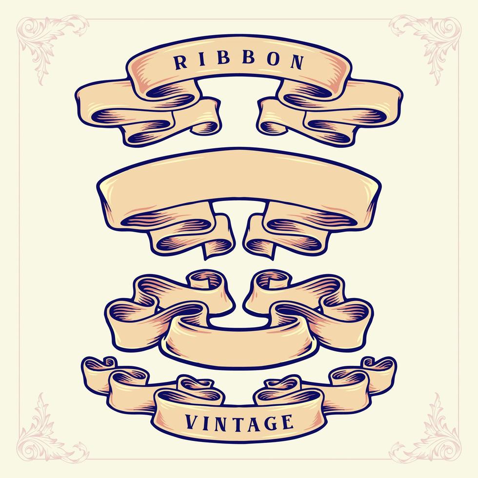 Set of Ribbons in Retro Vintage Style vector