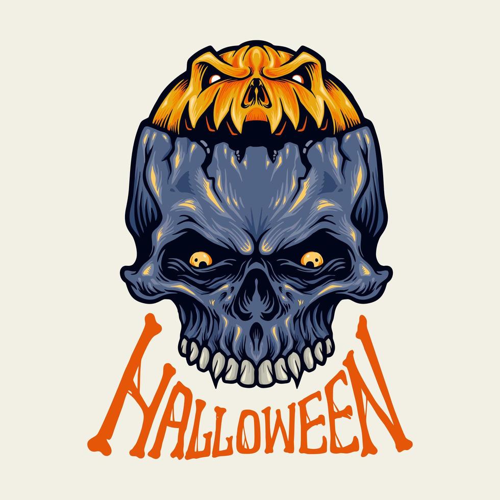 Halloween pumpkin skull isolated vector illustration
