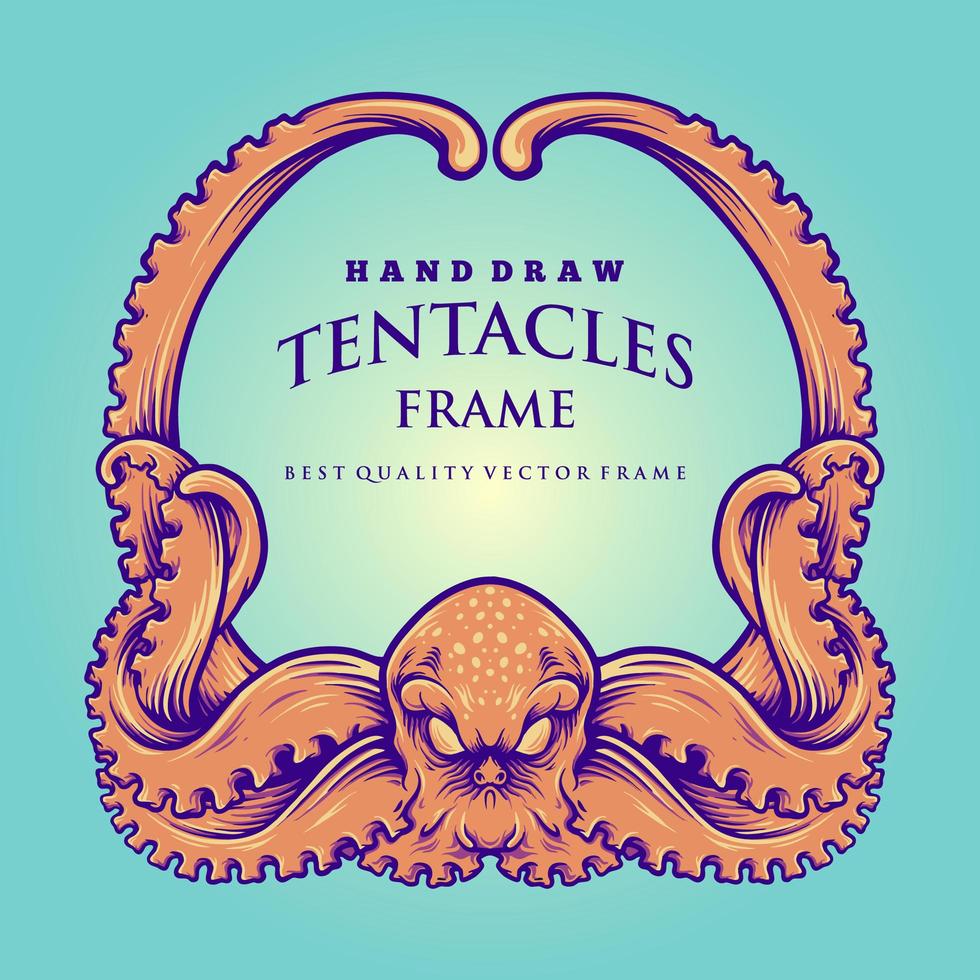 Nautical Kraken Tentacles Frame Illustrations vector