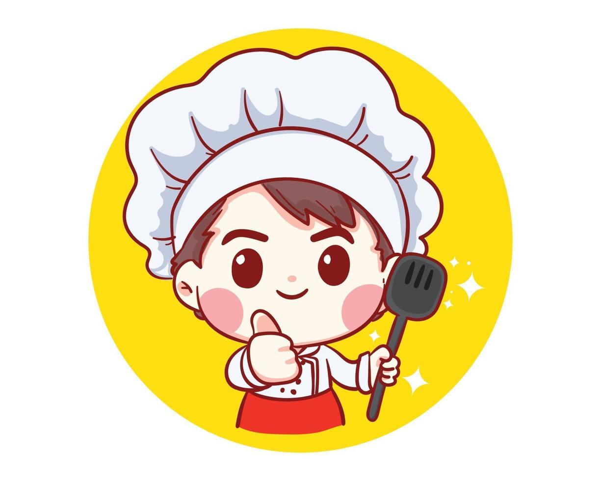 Chef profesional con alimentos en las manos ilustración de arte de dibujos animados vector