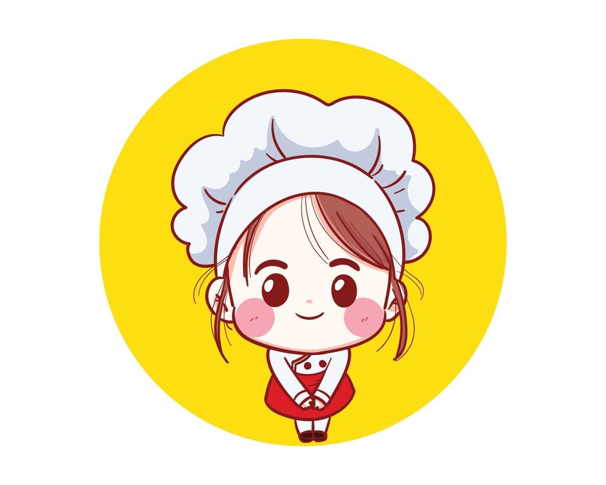 chef, niña, sonriente, feliz, vector, ilustración vector