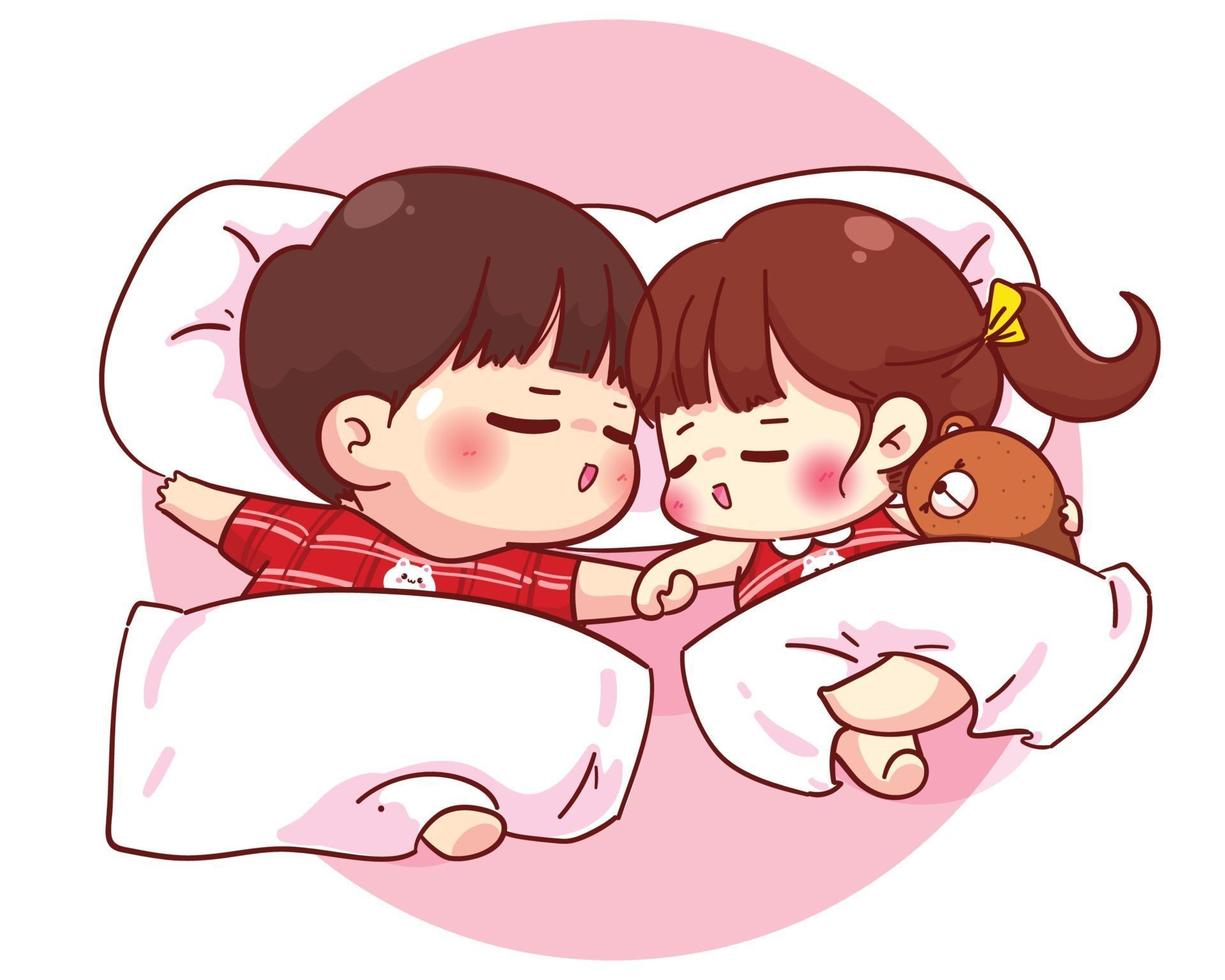 Couple sleeping together Happy valentine cartoon character illustration vector