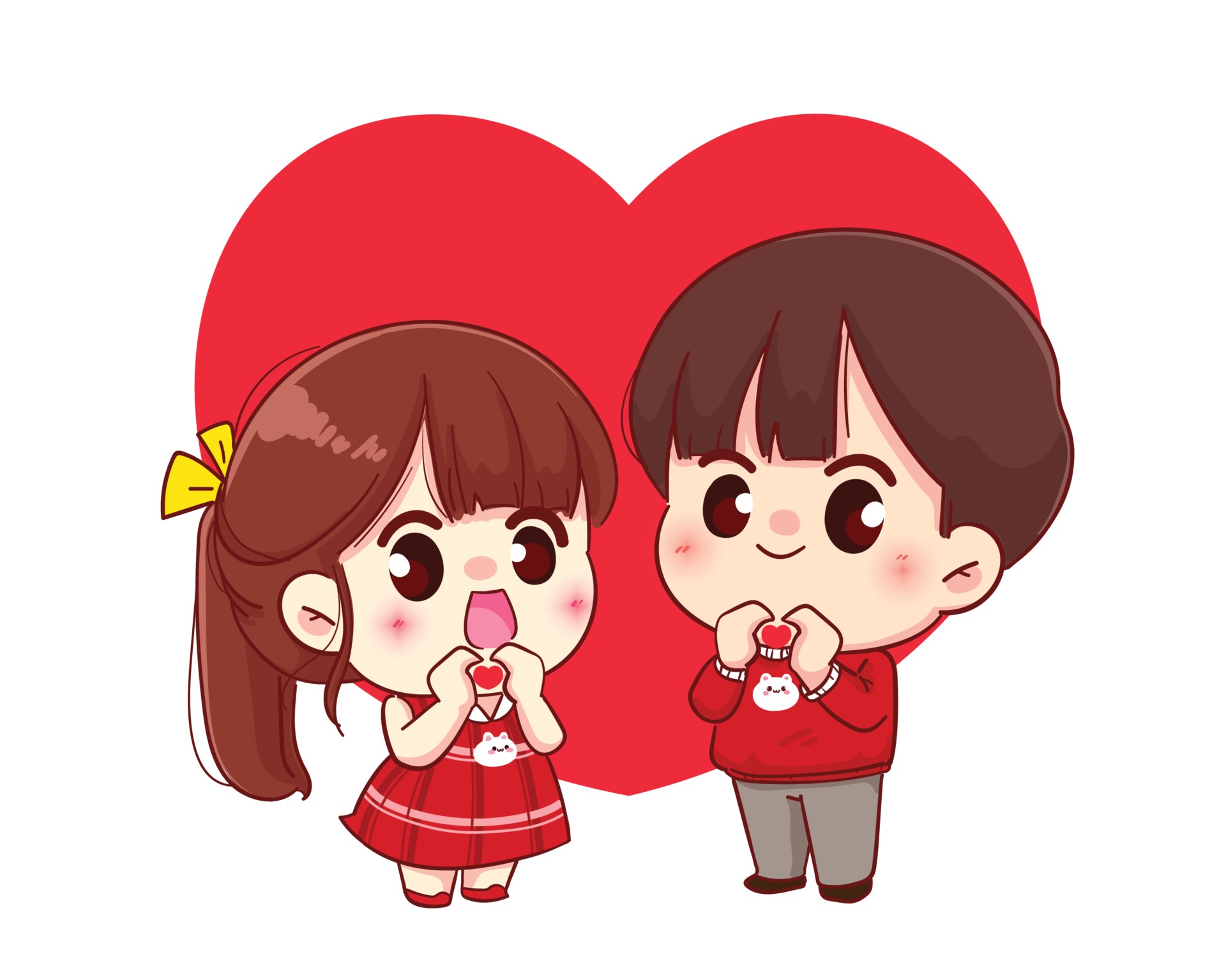 Download Couple making a heart with hands Happy valentine cartoon character illustrat...