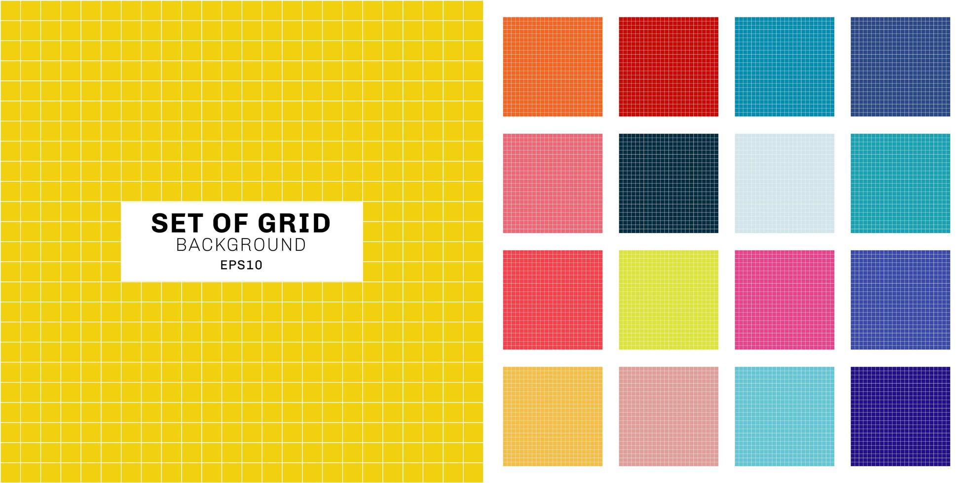 Set of white line grid striped geometric seamless pattern on multicolor background. vector