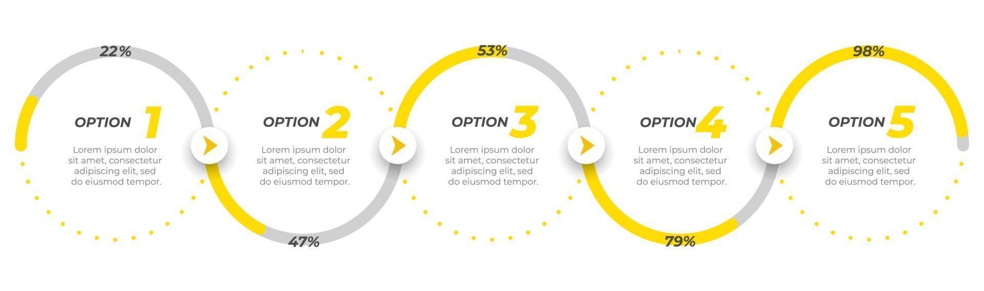 diseño de etiqueta de plantilla de infografía empresarial con iconos. línea de tiempo con 5 opciones o pasos. se puede utilizar para diagrama de flujo de trabajo, gráfico de información, presentación, informe anual. vector