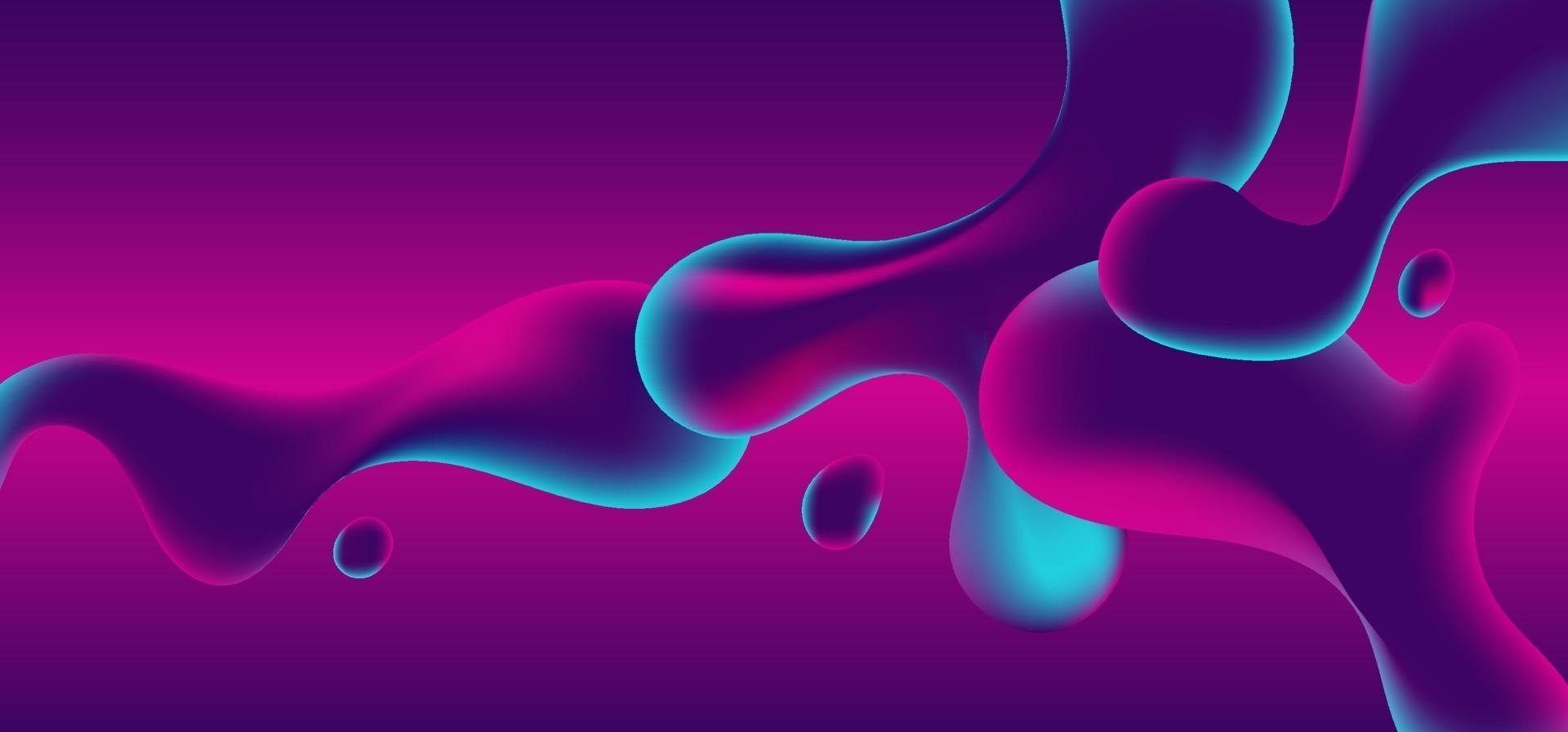 Fondo de diseño de banner futurista de formas onduladas líquidas de color degradado azul, rosa y púrpura abstracto vector