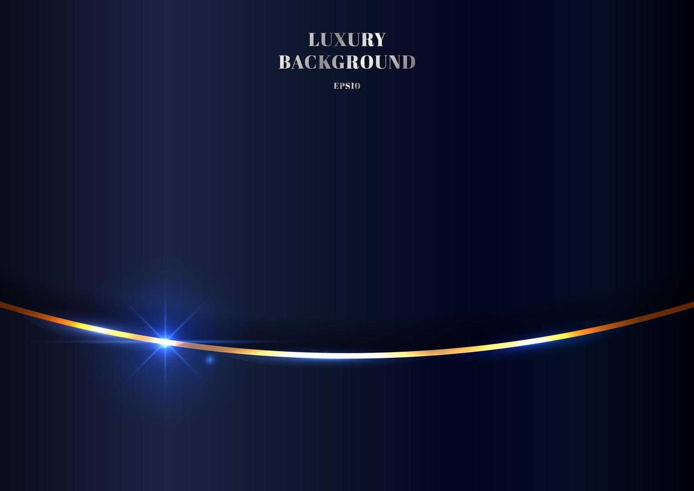 Abstract elegant gold curve shiny line on dark blue background with lighting effect luxury style. vector