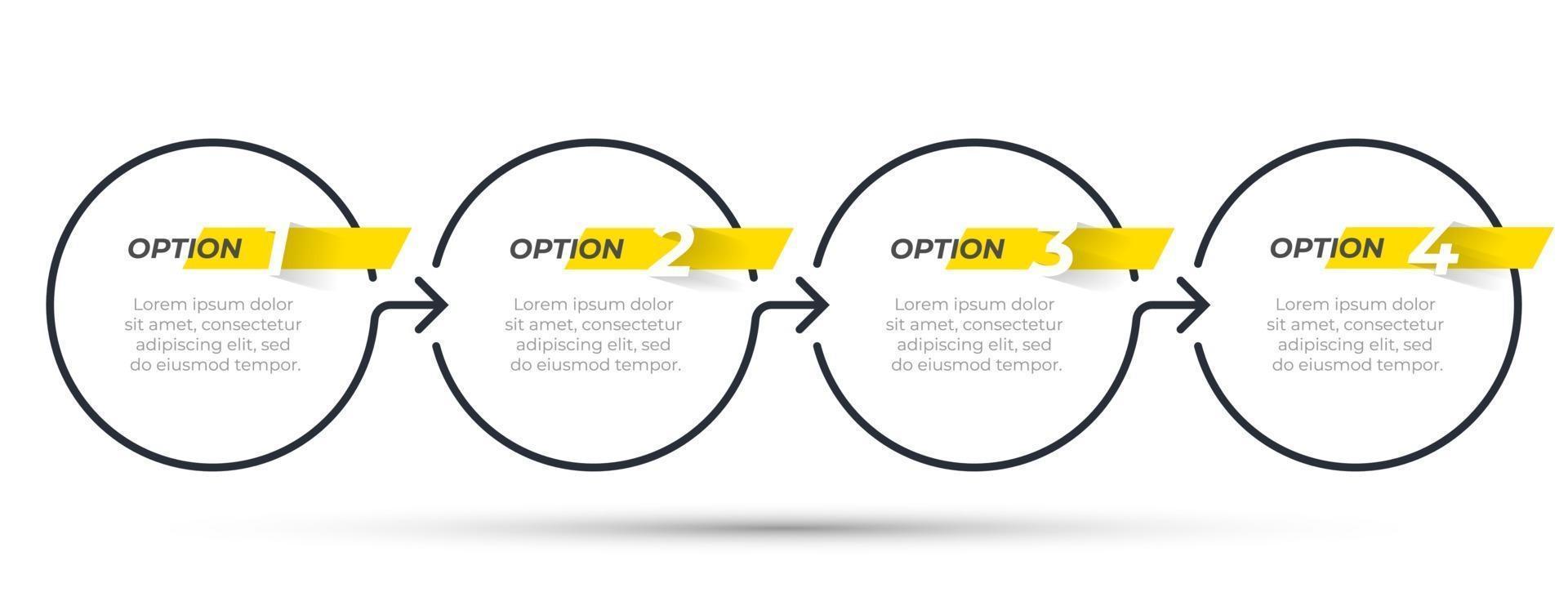 Business infographic template. Thin line design with arrow and 4 options or steps. Can be used for annual report, flow chart, process diagram. vector