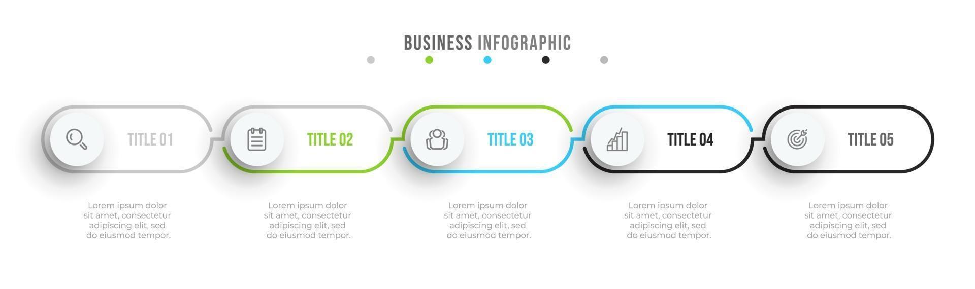 Thin line minimal infographic design label with circles. Timeline with 5 options or steps. Can be used for workflow diagram, info chart, web design. vector