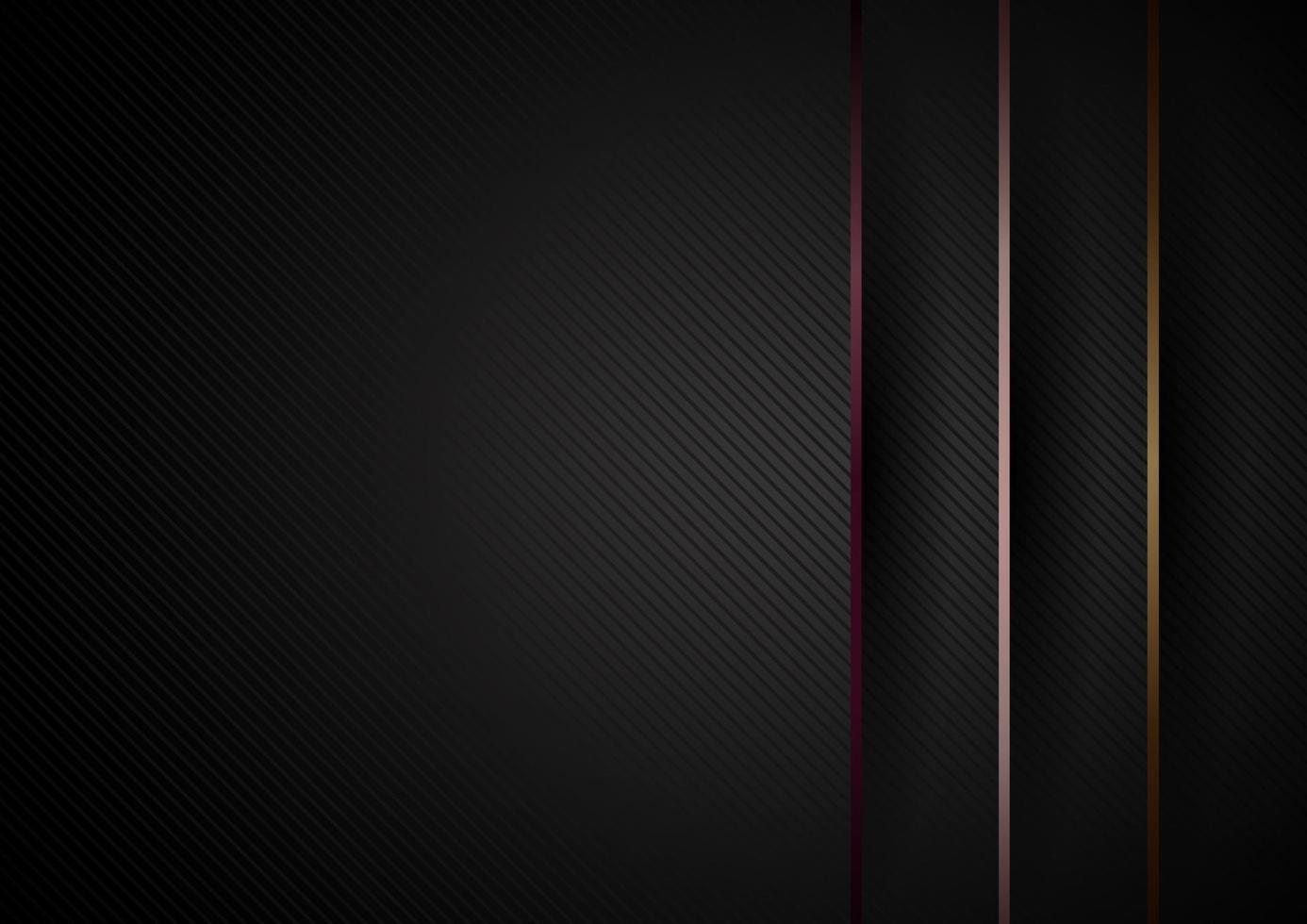 Abstract modern black paper layers overlap dimension background and golden, pink gold, copper metallic lines with space for your text. vector
