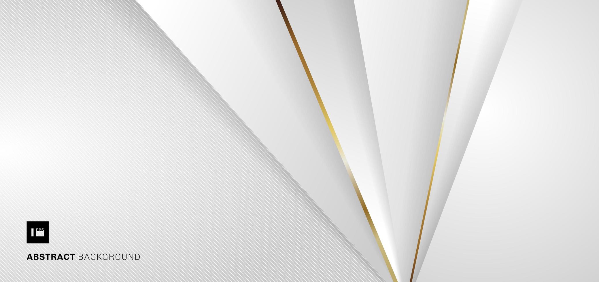 Abstract banner web template white and gray geometric triangles with metallic golden line on white background. vector