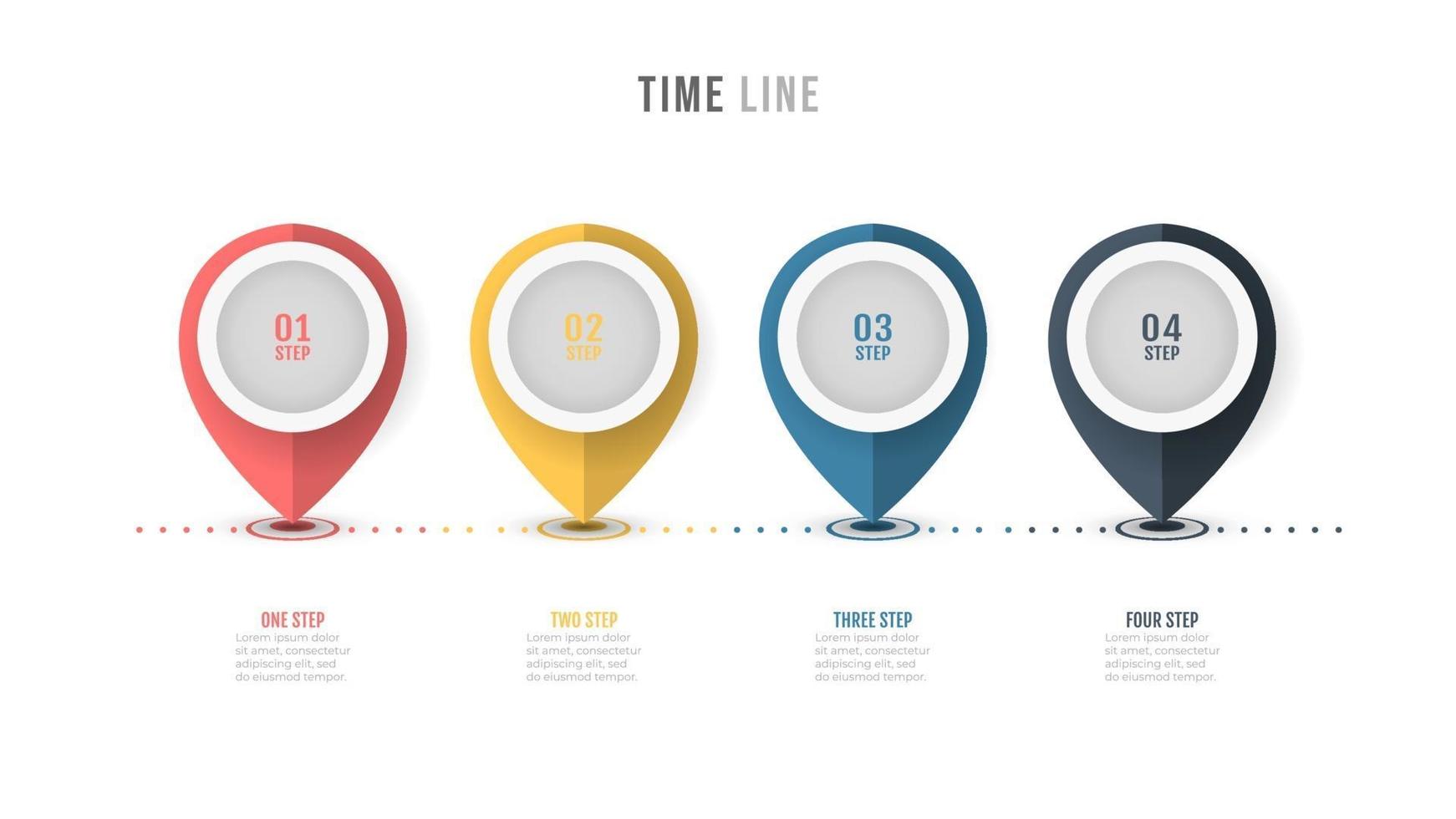 Diseño de etiqueta de infografía de línea de tiempo con opciones numéricas. concepto de negocio con 4 pasos, procesos. vector