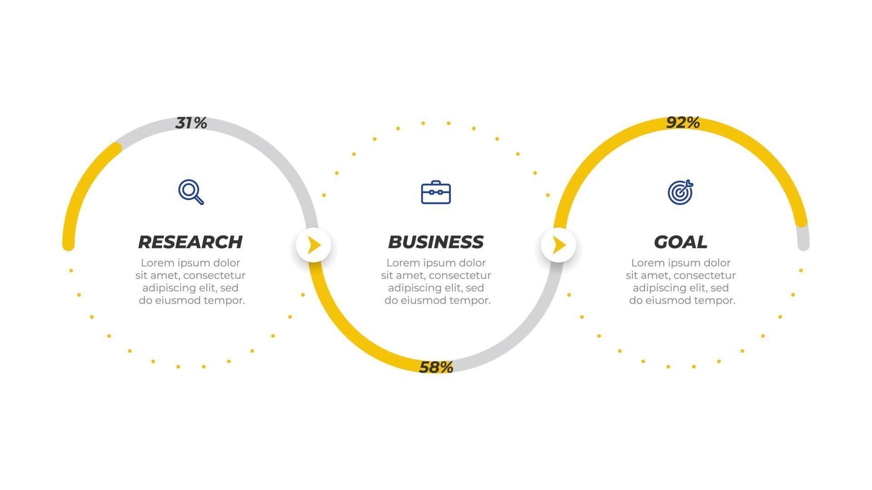 diseño de etiqueta de plantilla de infografía empresarial con iconos. línea de tiempo con 3 opciones o pasos. se puede utilizar para diagrama de flujo de trabajo, gráfico de información, presentación, informe anual. vector