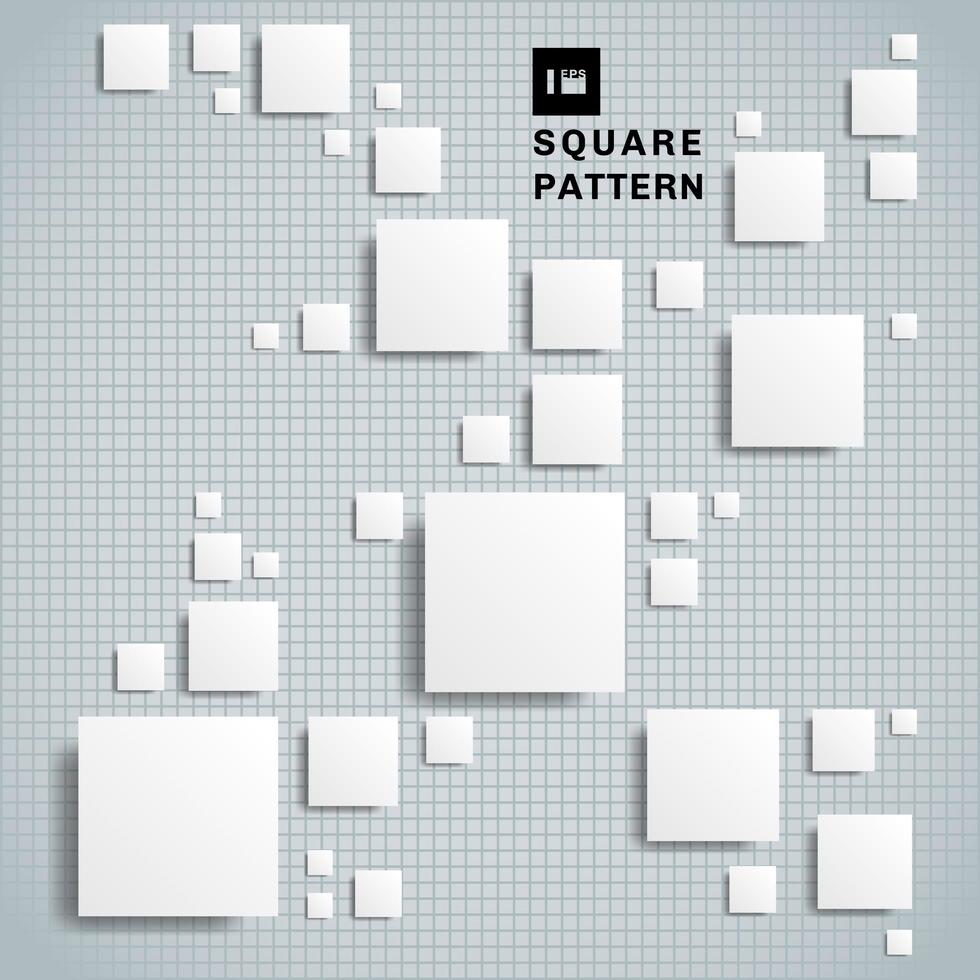 Abstract 3D realistic geometric shape white paper square pattern with shadow on grid background and texture. vector