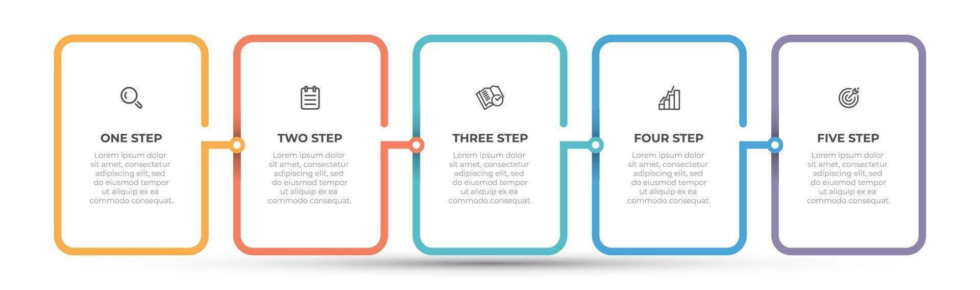 diseño de plantilla de infografía vectorial con procesos de icono y línea delgada. concepto de negocio con 5 opciones o pasos. vector