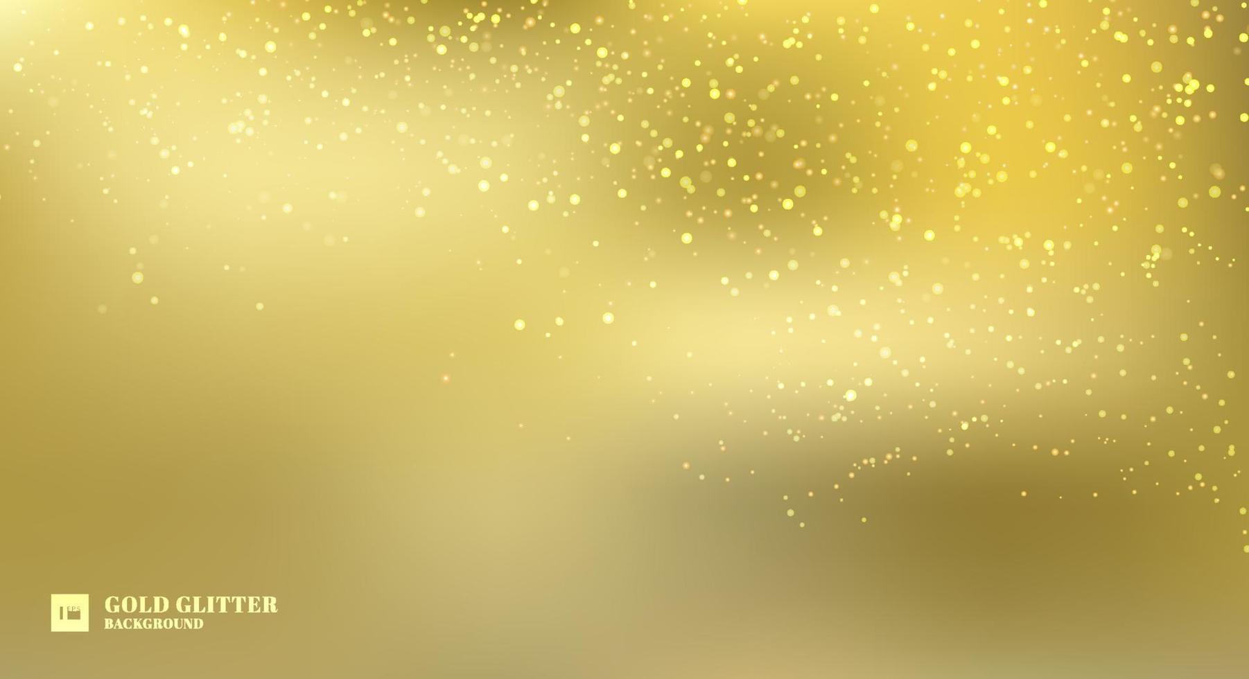Sparkling golden glitter lights on gold blurred background. vector