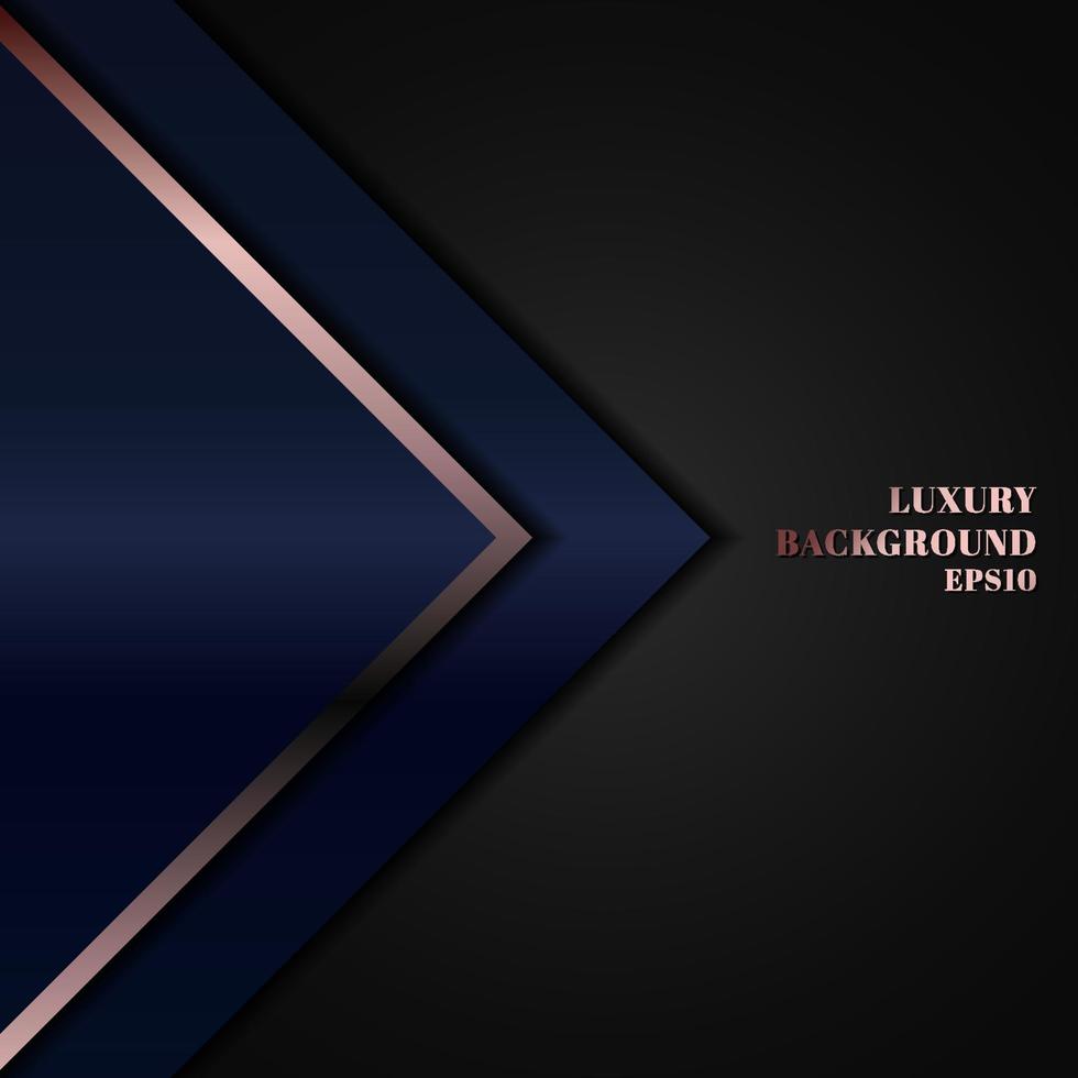Abstract modern luxury template design blue geometric triangle with pink gold line on black background. vector