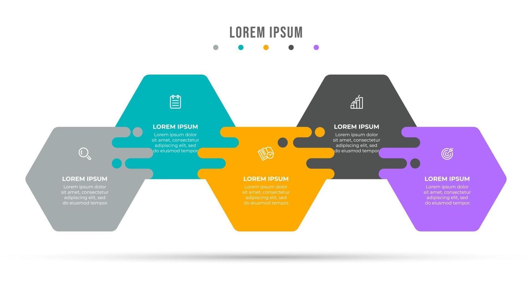 Business infographic template 5 options or steps. Vector template design with icon. Can be used for workflow diagram, info chart, annual report.