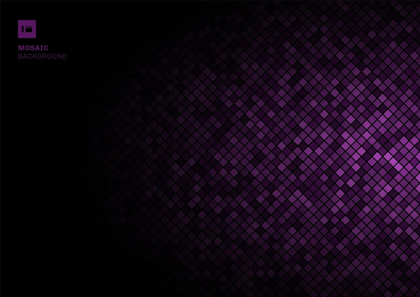 Purple mosaic pixel pattern on fade out black background texture. vector